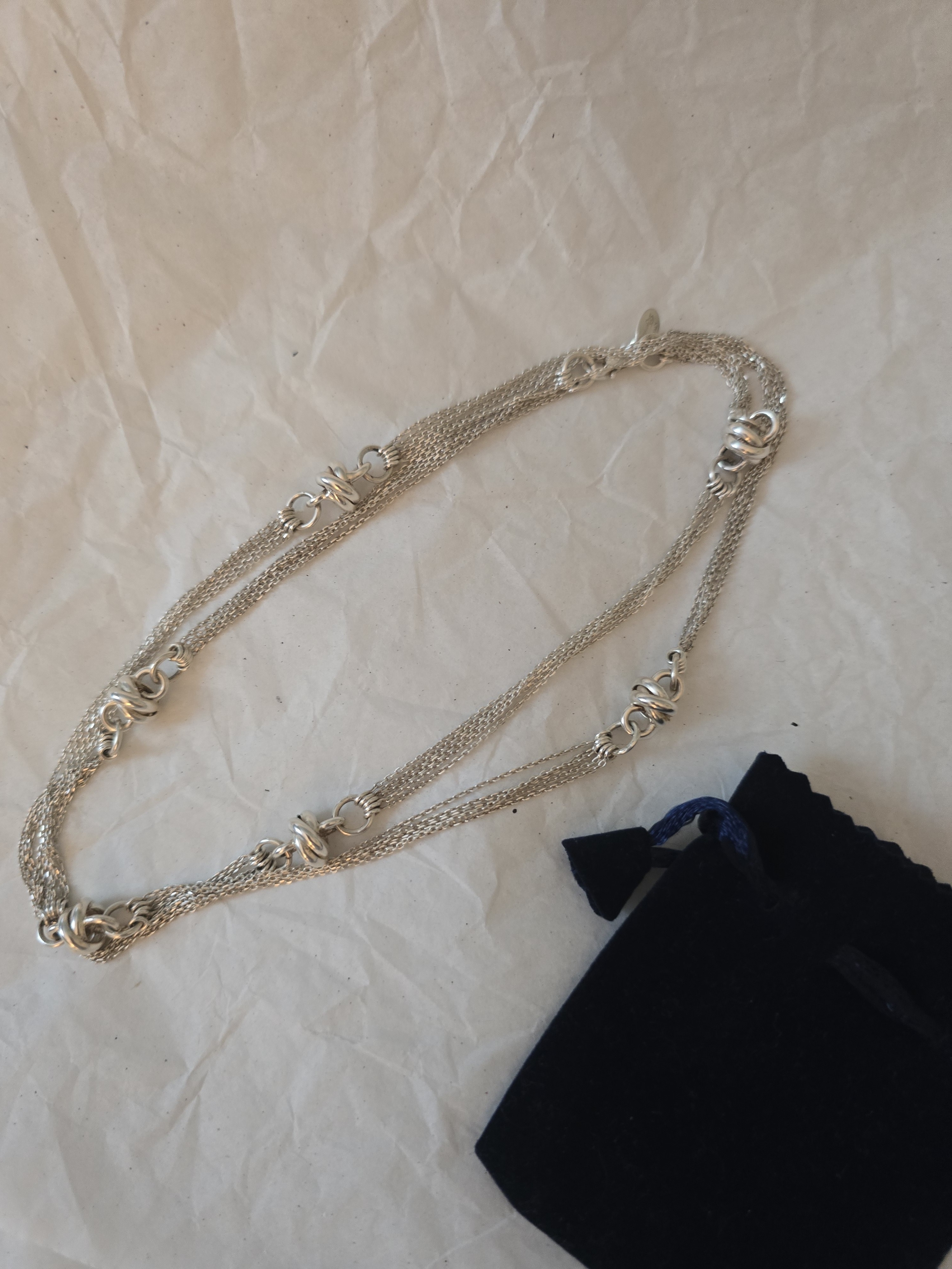 Sterling Silver Multi-Chain Long Knot Necklace (32in)